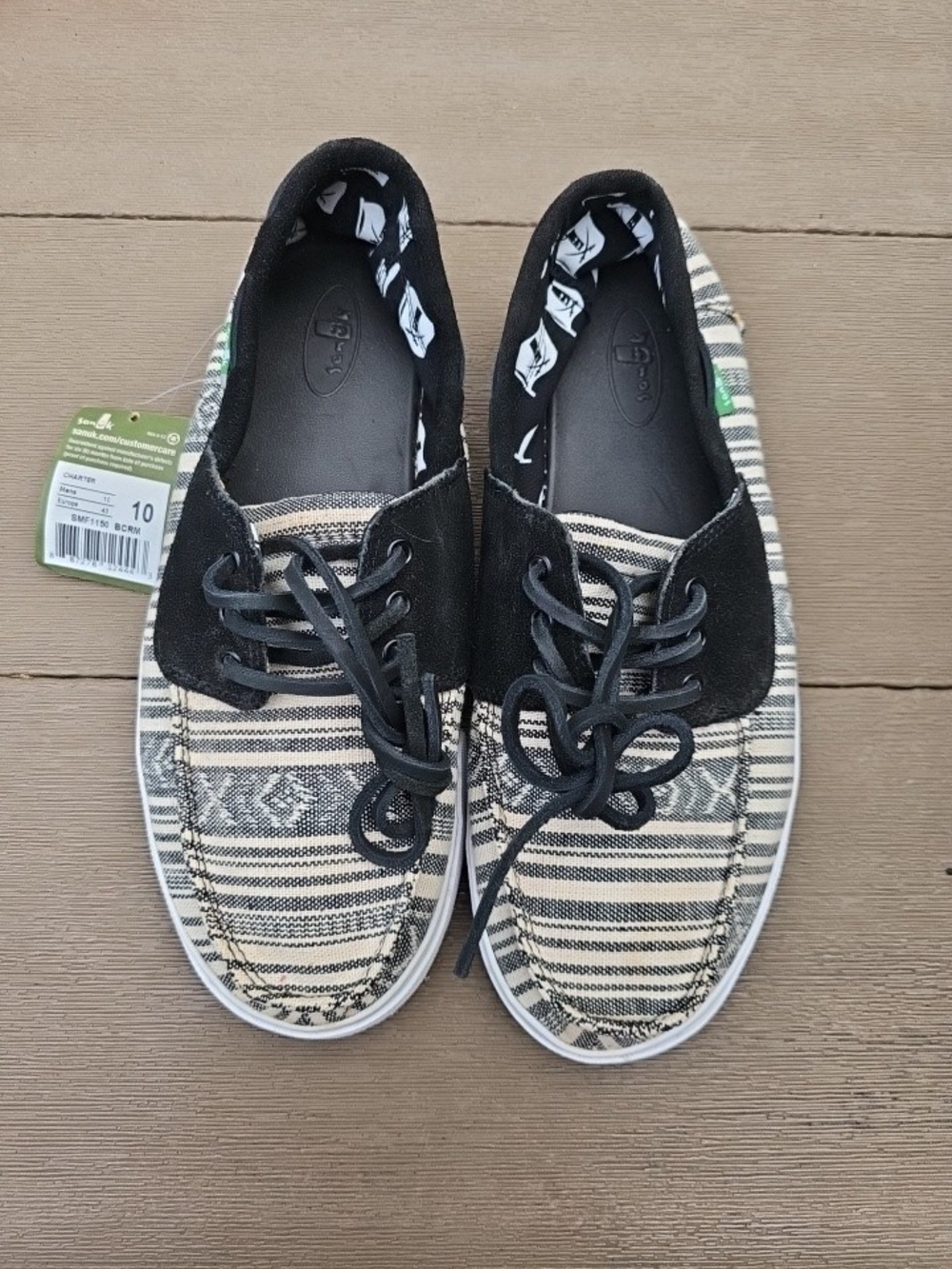 Sanuk Hemp Sidewalk Surfer Men’s Size 10 Sandal Black & White Lace-up New W Tags